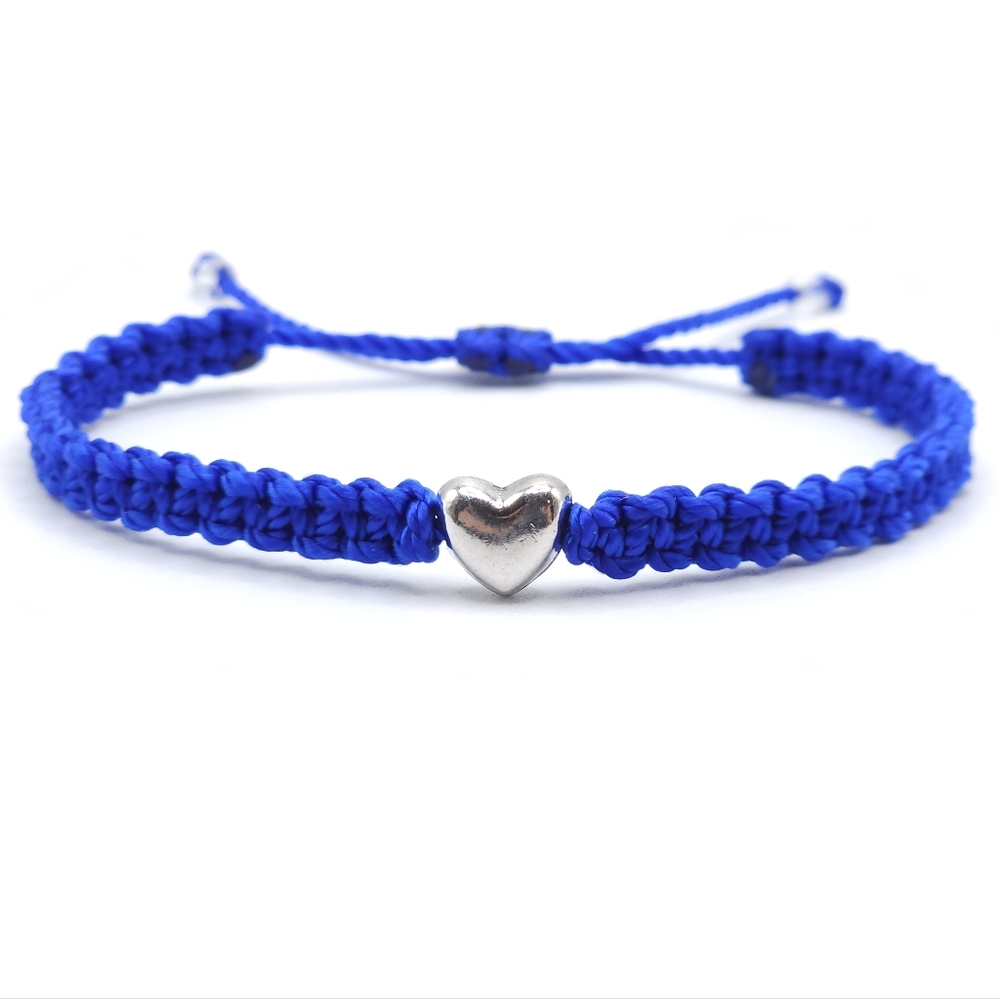 Blue bracelet, blue heart bracelet, blue string wristband, heart bracelet, blue